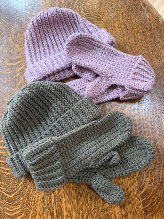 Crochet Mittens & Beanie Set